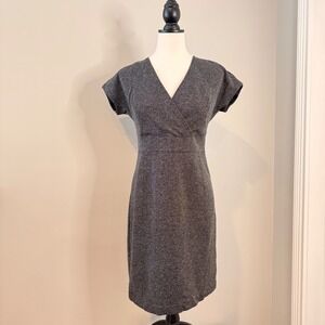 Lark & Ro Women's Gray Tweed V Neck Short Sleeve Sheath Dress Business Casual